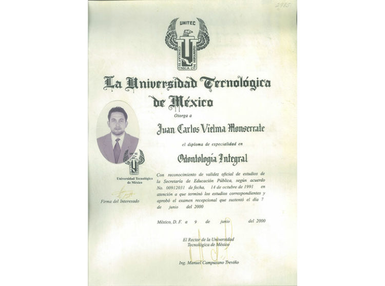 Especialidad, Dr. Juan Carlos Vielma Monserrate